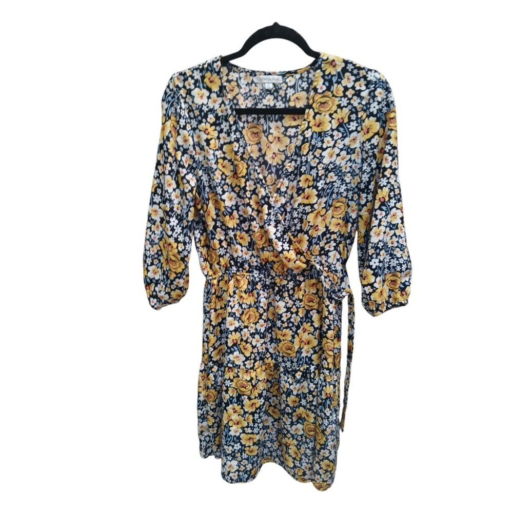 Ophelia Roe Wrap Dress Size S Black Yellow Floral Pioneer